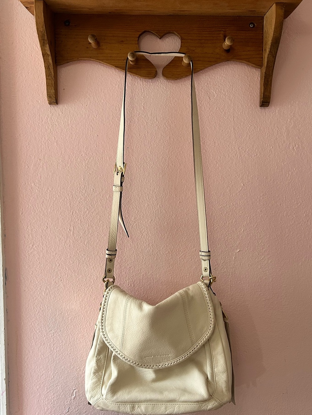 Aimee Kestenberg All For Love Cream Leather Crossbody Shoulder Bag Purse